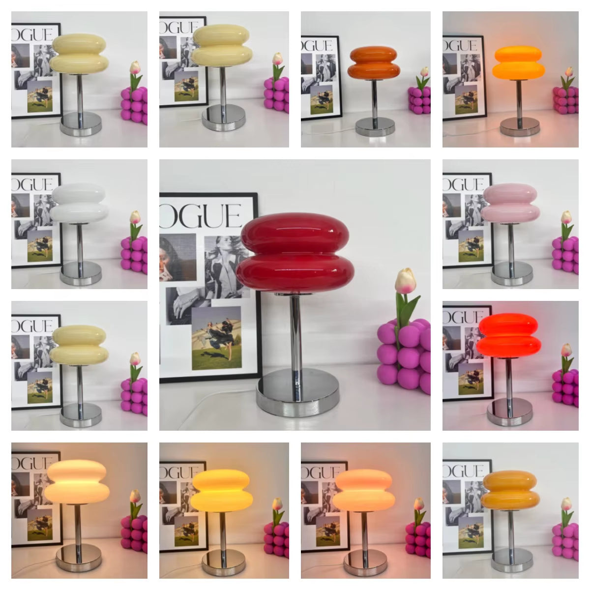 Macaron Glass Table Lamp Trichromatic Dimming Living Room Atmosphere Lamps Eye Protection Night Light Girl Bedroom Bedside Decor
